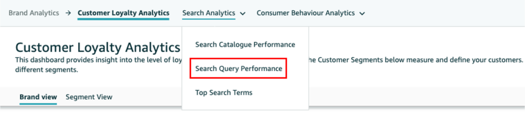 Trouver Search Query Performance dans Brand Analytics